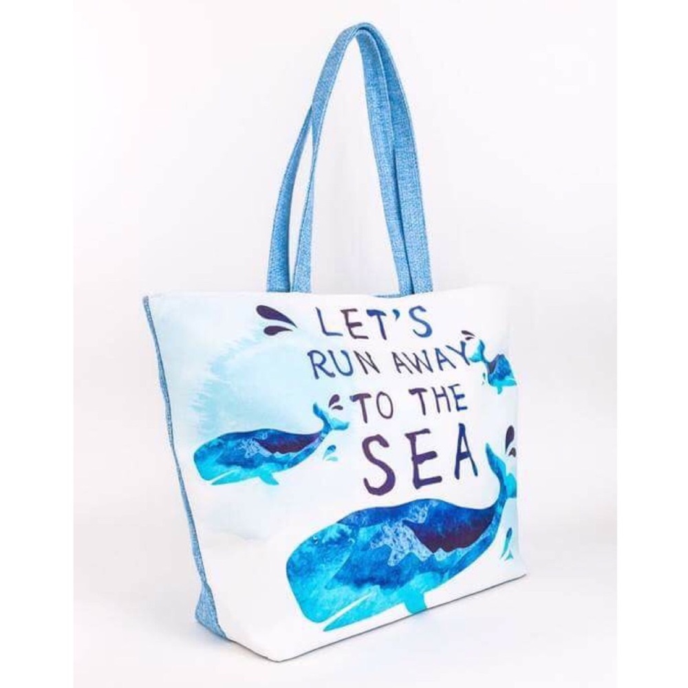 🆕Let’s Run Away to the Sea Whale Beach Tote Bag - Picture 2 of 6